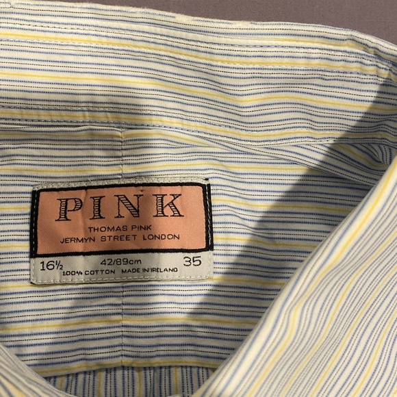 Thomas Pink French cuff shirt 16.5 blue / yellow stripe - Picture 2 of 10